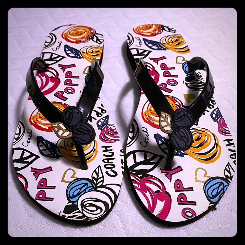 COACH Kasey Poppy Scribble flip flops